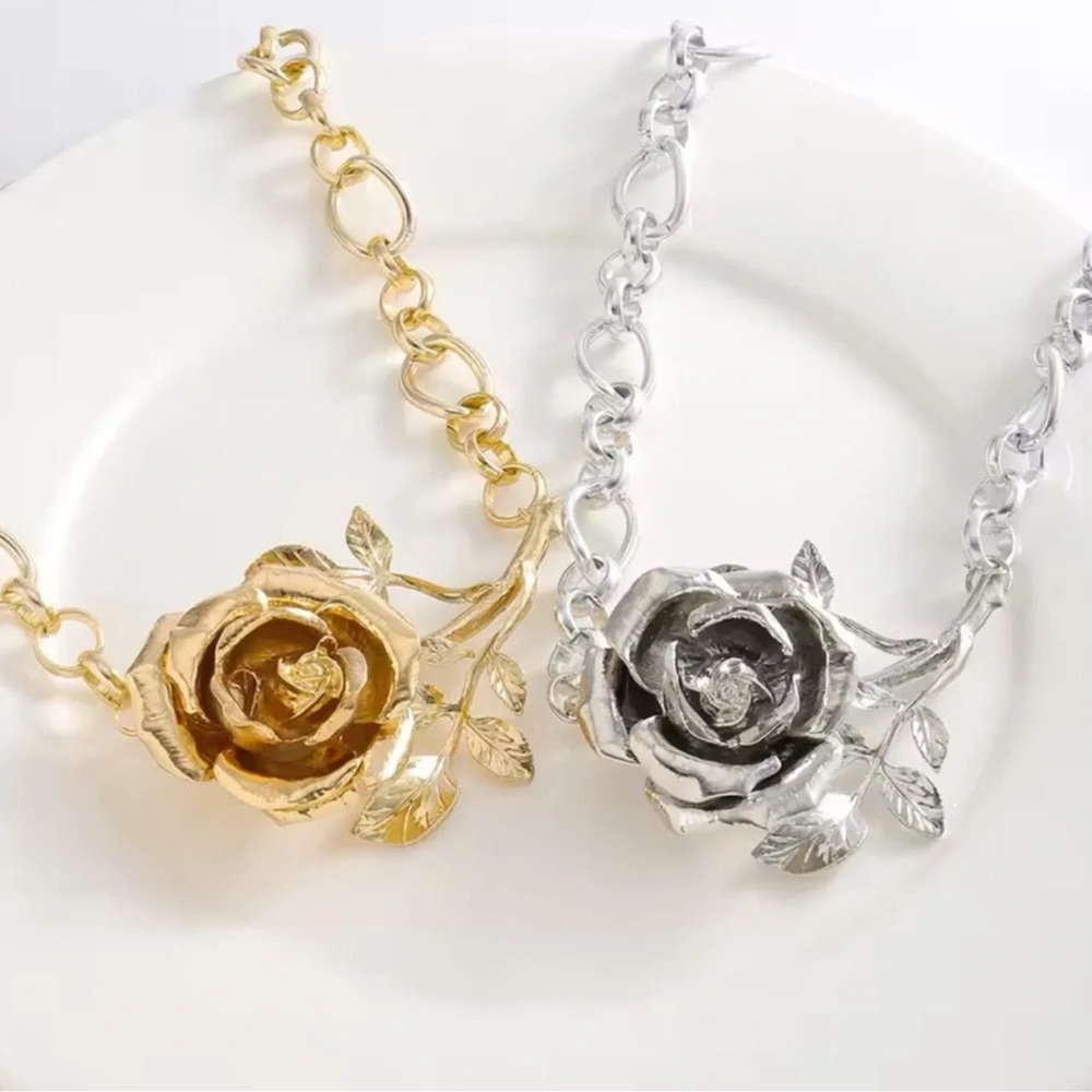 Rose Silver Elegance Bold Floral Statement Neckla… - image 6
